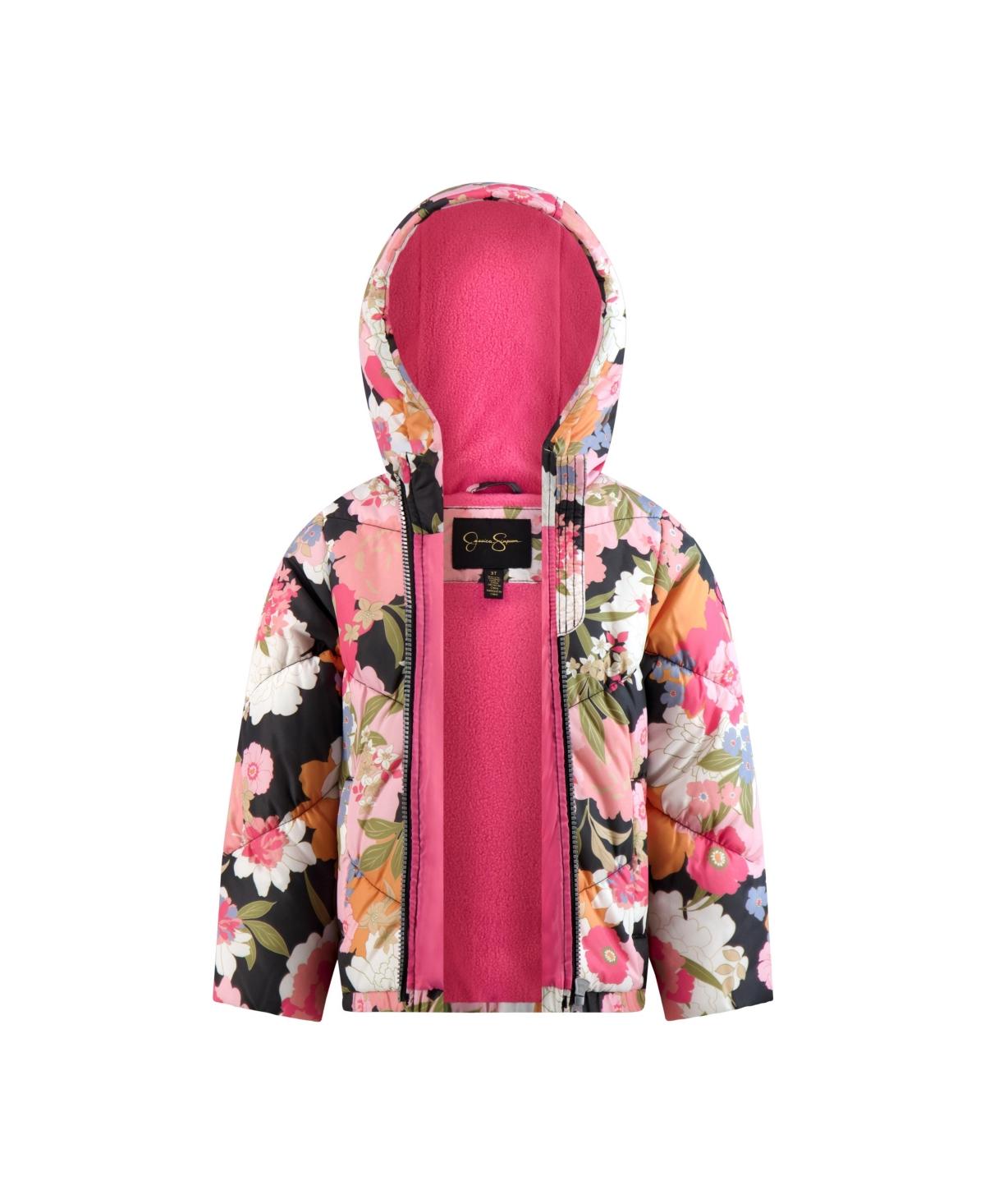 Girls Fashion Floral Print Puffer Jacket With Hat