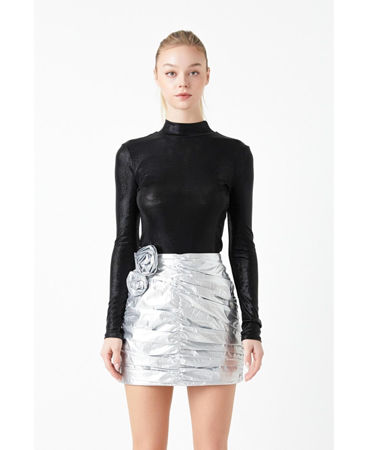 Women's Shiny Turtle Neck Top