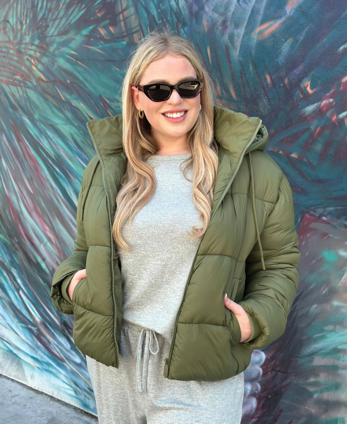 Plus Size Hooded Bomber Puffer Coat