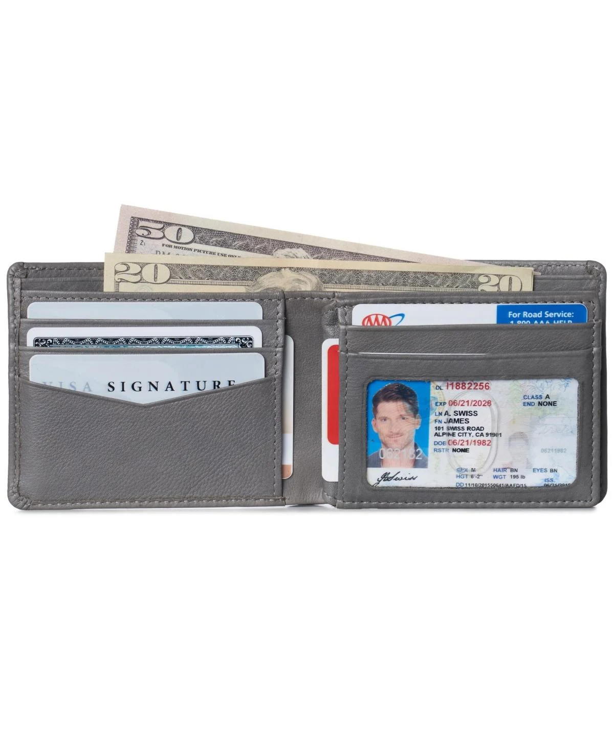 Mens Commuter RFID Bifold Wallet 2 ID Windows Divided Bill Section