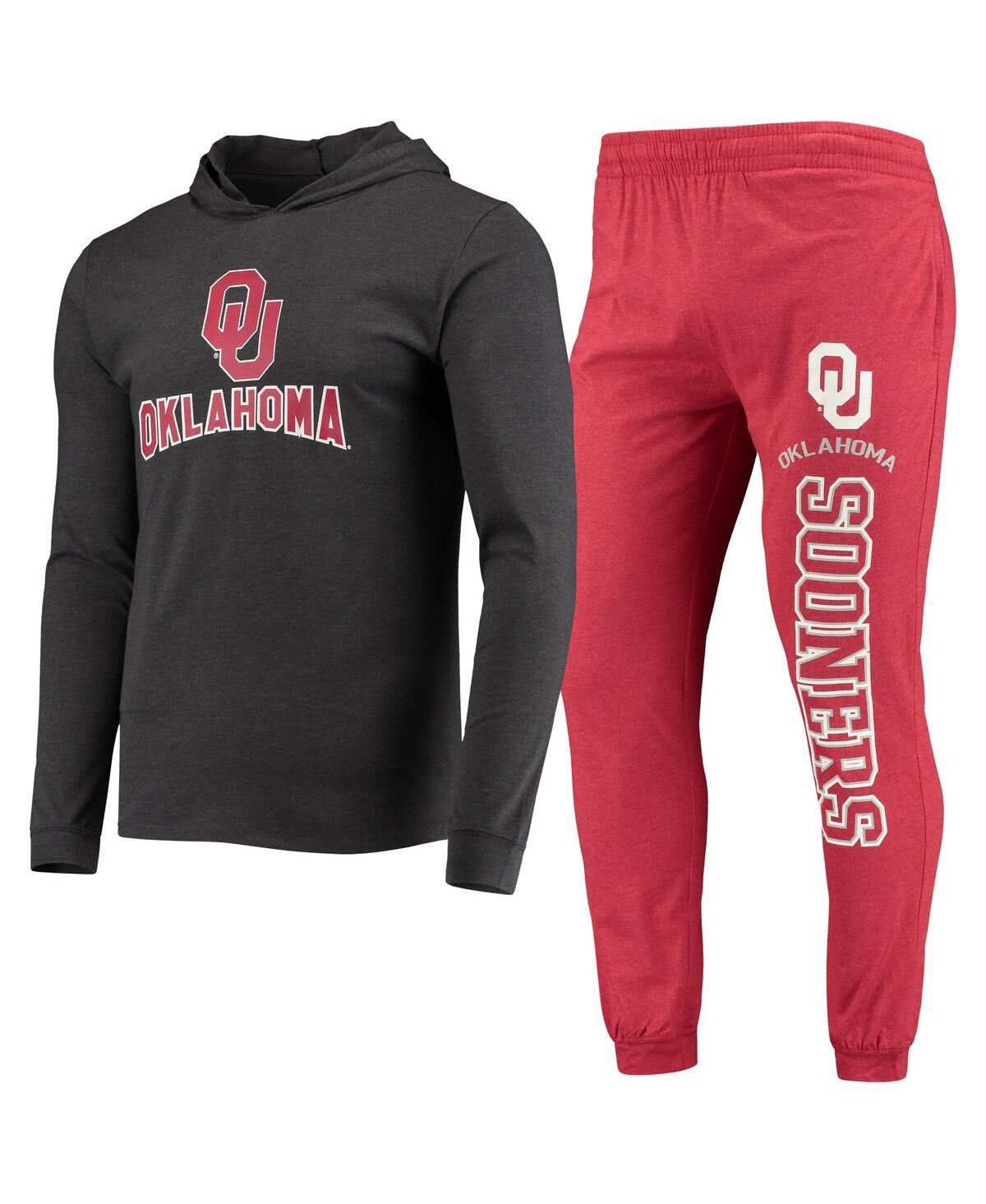 Men's Crimson, Heather Charcoal Oklahoma Sooners Meter Long Sleeve Hoodie T-shirt and Jogger Pajama Set