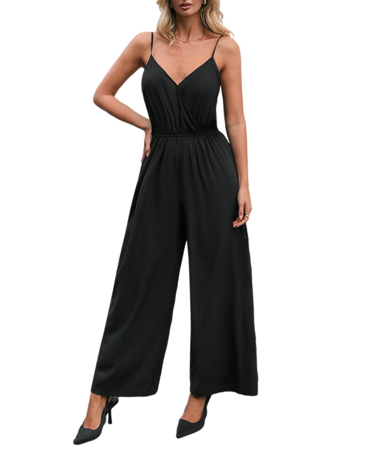 Women's Black Sleeveless Sweetheart Wide Leg Jumpsuit