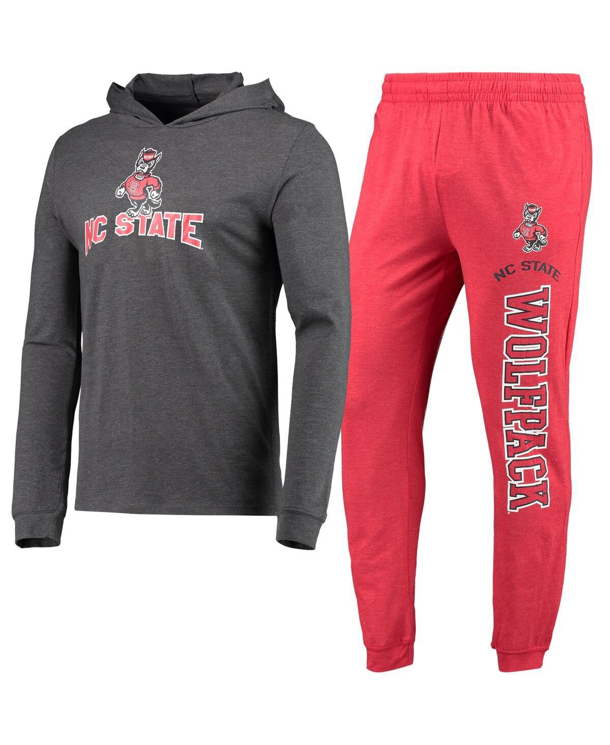 Men's Red, Heather Charcoal NC State Wolfpack Meter Long Sleeve Hoodie T-shirt and Jogger Pajama Set