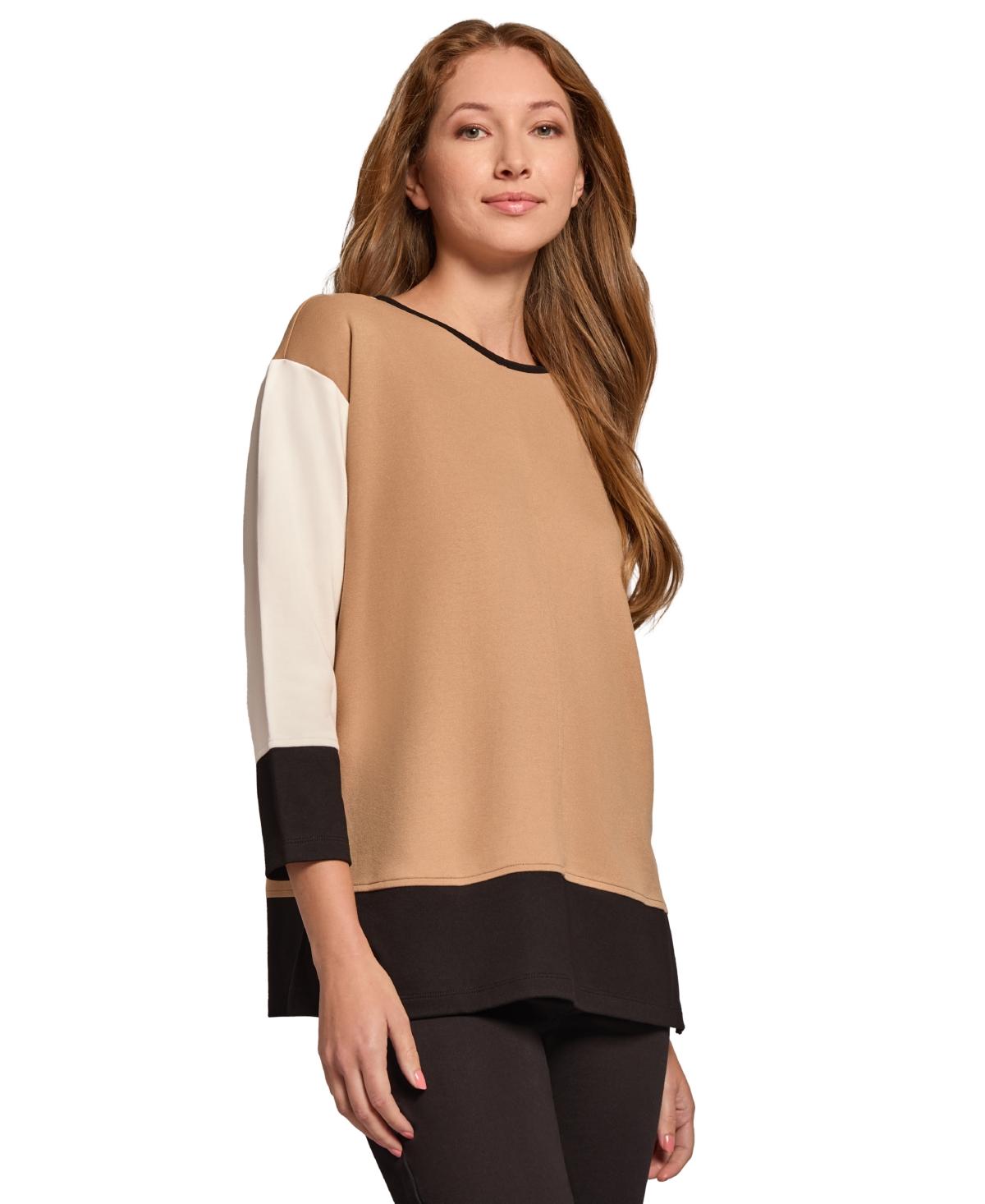 Women's Colorblocked Seamed-Sleeve Tunic Sweater