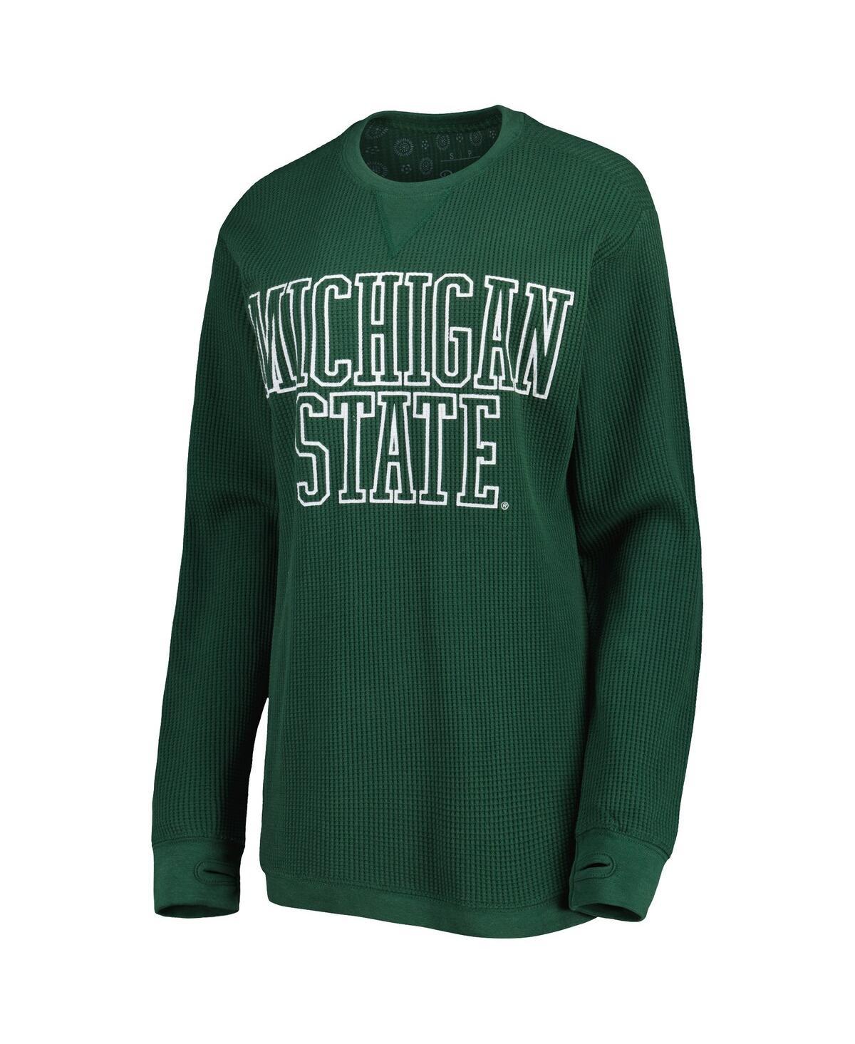 Women's Green Michigan State Spartans Surf Plus Size Southlawn Waffle-Knit Thermal Tri-Blend Long Sleeve T-shirt