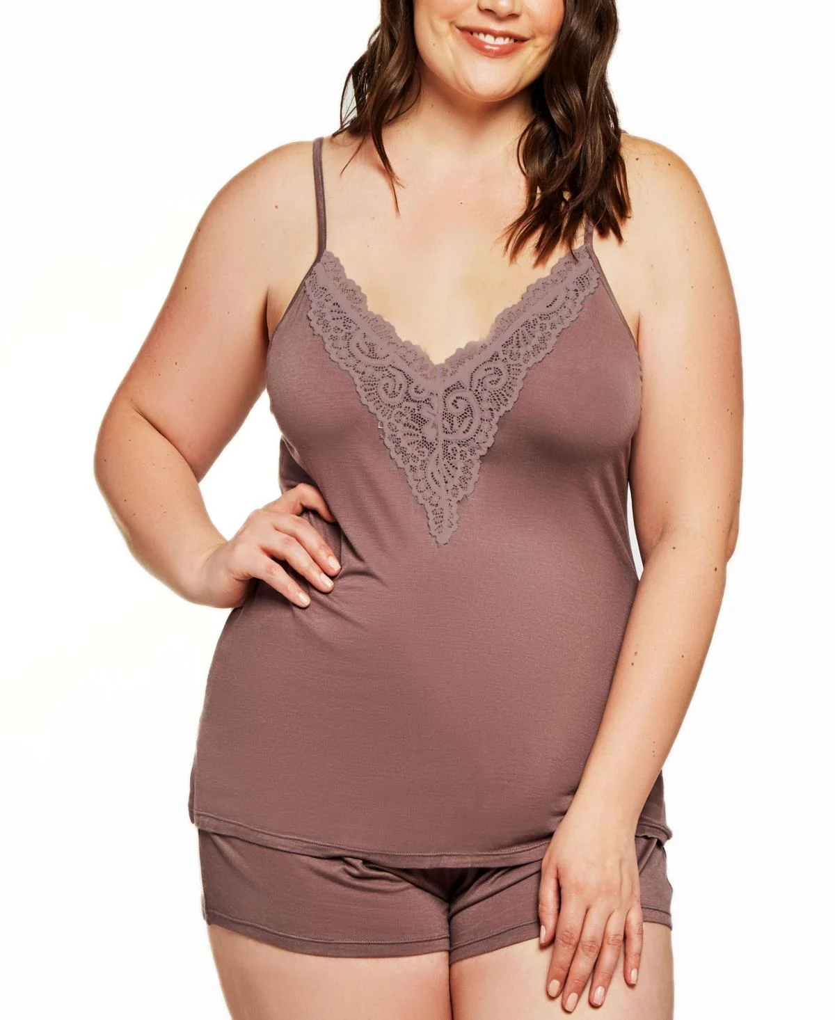 Women's Zennie Modal and Lace Plus Size 2-Pieces Cami and Short Set