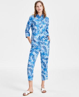 Women's 3/4-Sleeve Printed Shirt & Cropped Pants