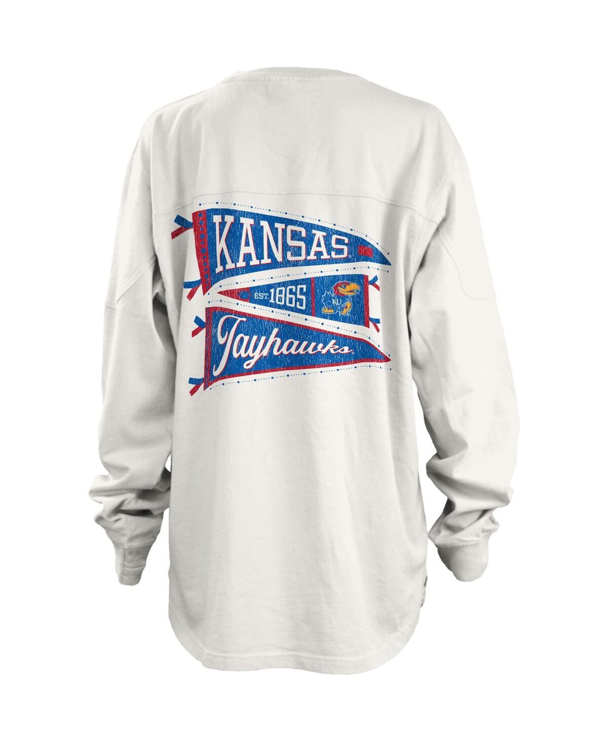 Women's White Kansas Jayhawks Pennant Stack Oversized Long Sleeve T-shirt