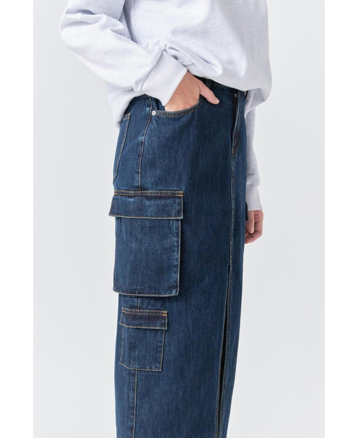 Women's Denim Cargo Maxi Skirt