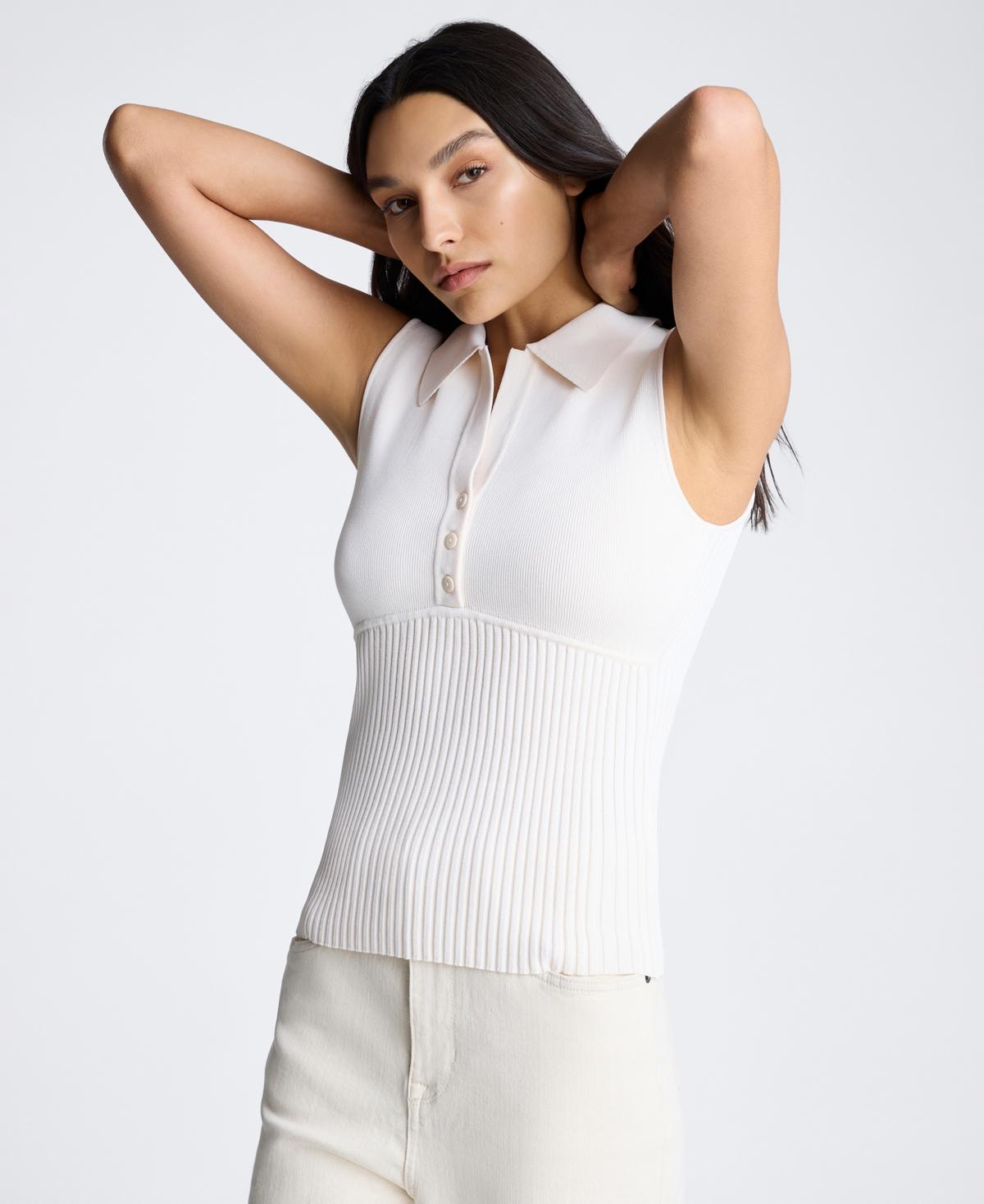 Women's Sleeveless Rib-Knit Polo Sweater