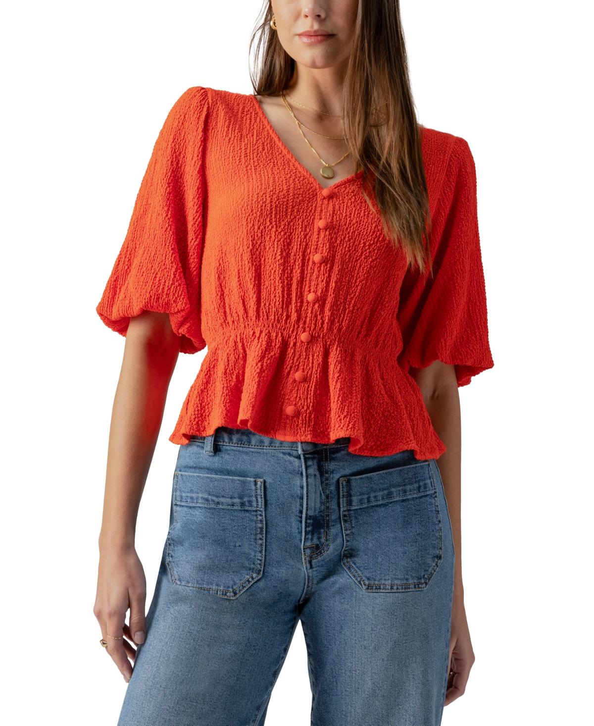 Women's Textured Button-Front Peplum Top