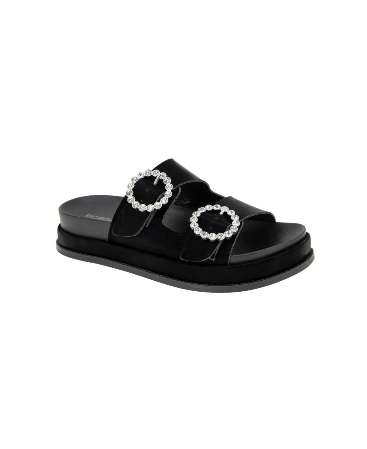 Women's Batina Rhinestone Buckle Double Band Flat Sandals