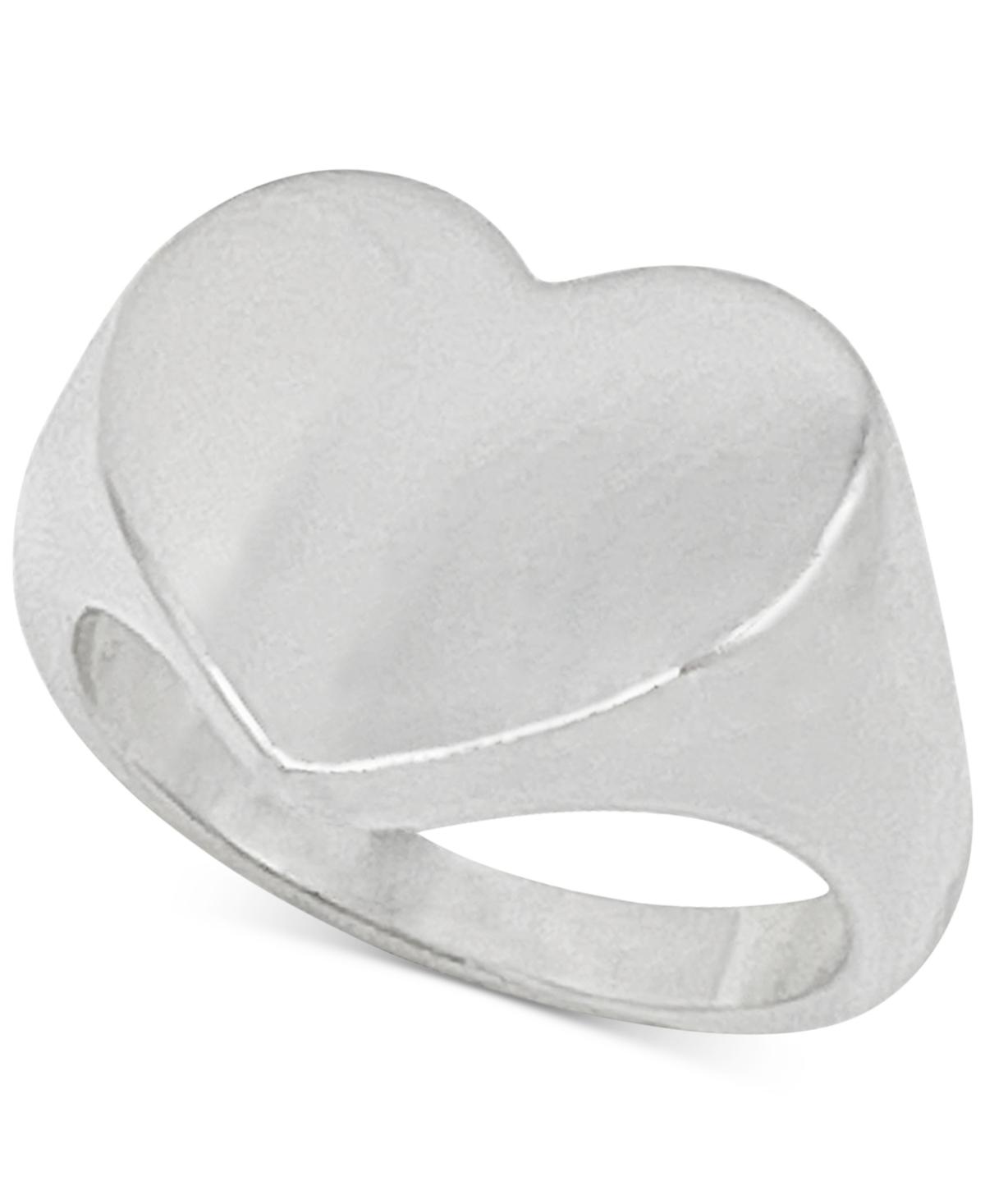 Rhodium-Plated Heart Signet Statement Ring