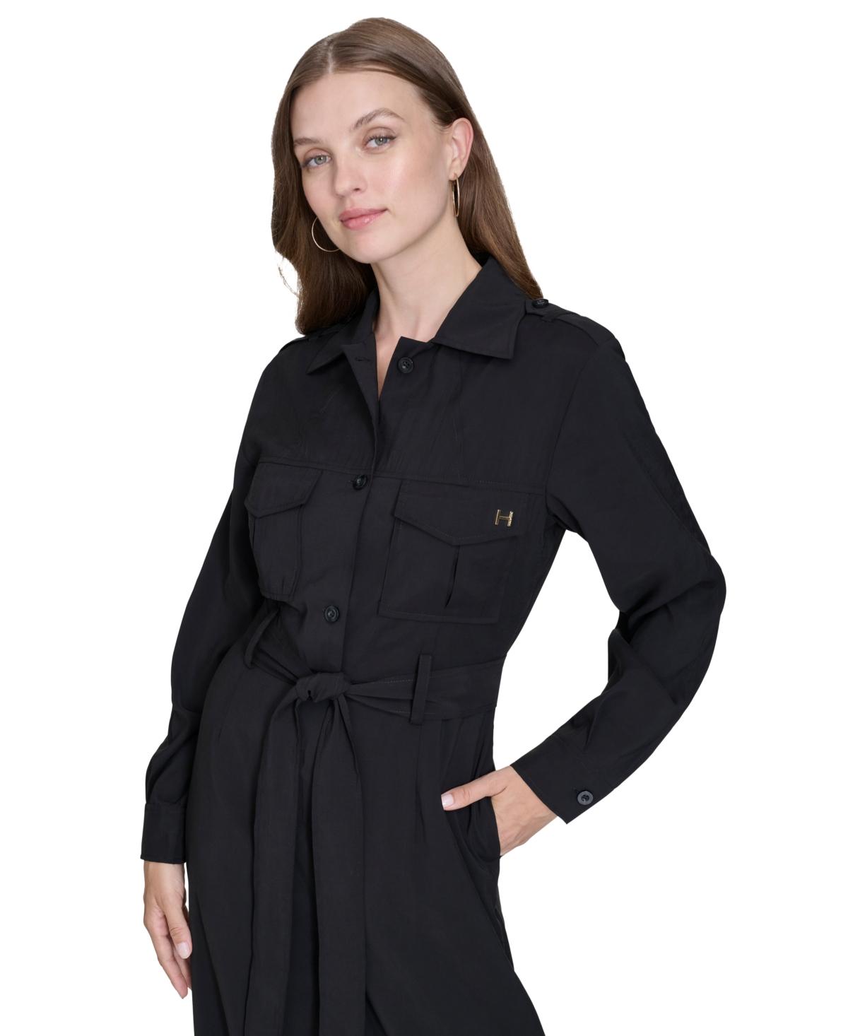 Women's Trench Tie-Waist Wide-Leg Long-Sleeve Jumpsuit   