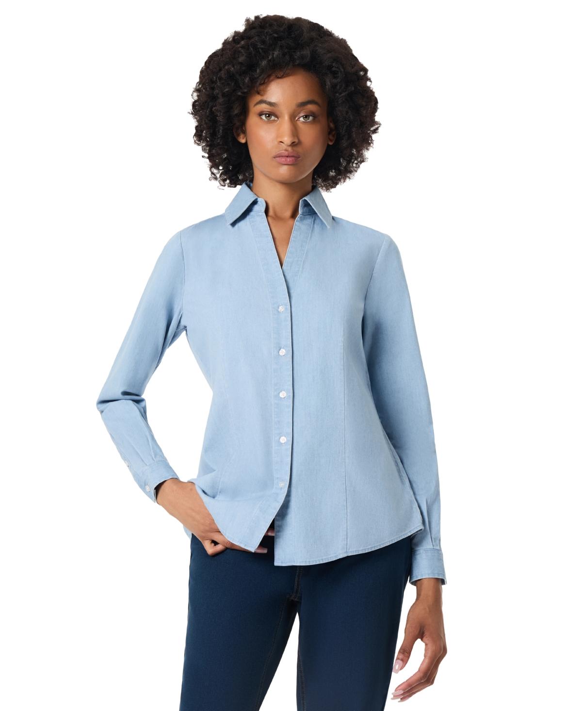 Women's Long Sleeve Y-Neck Button Down Blouse