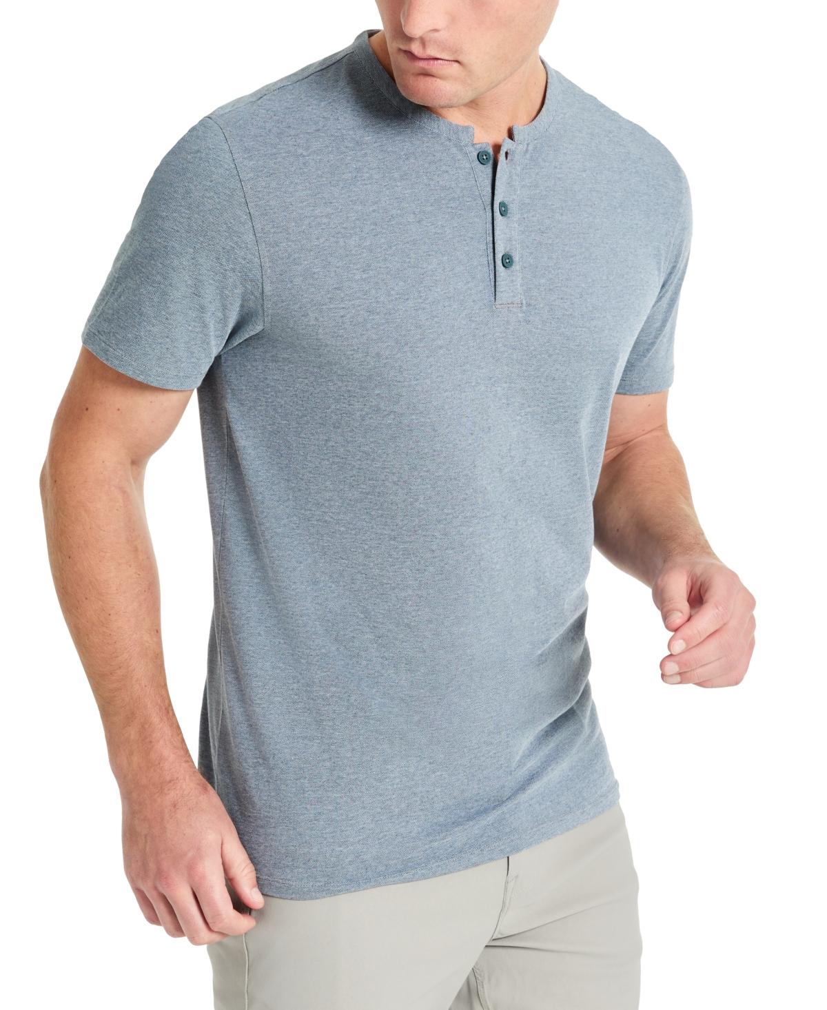 Men's 4-Way Stretch Heathered Stand-Collar Piqué Henley