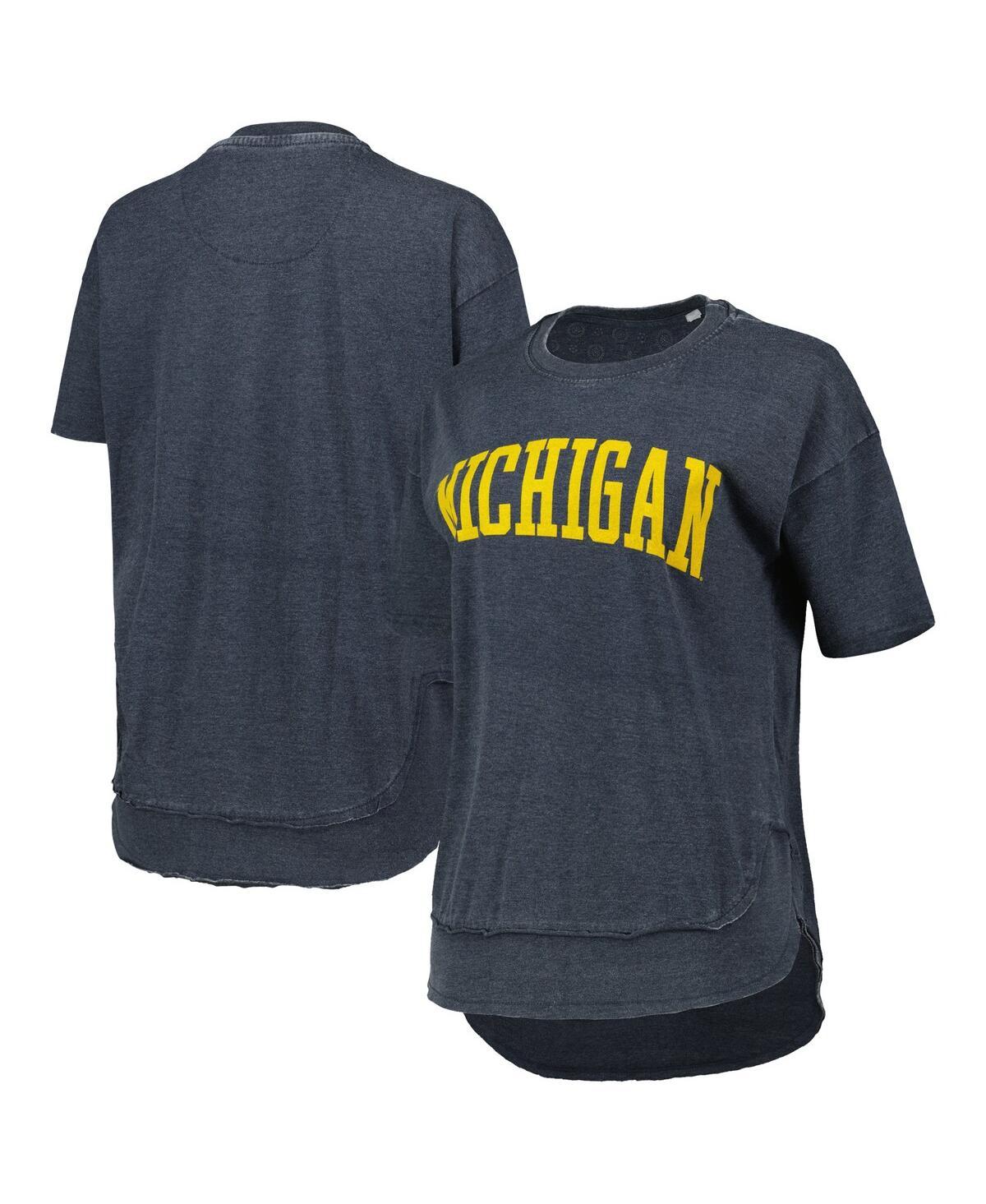 Women's Heathered Navy Michigan Wolverines Arch Poncho T-shirt