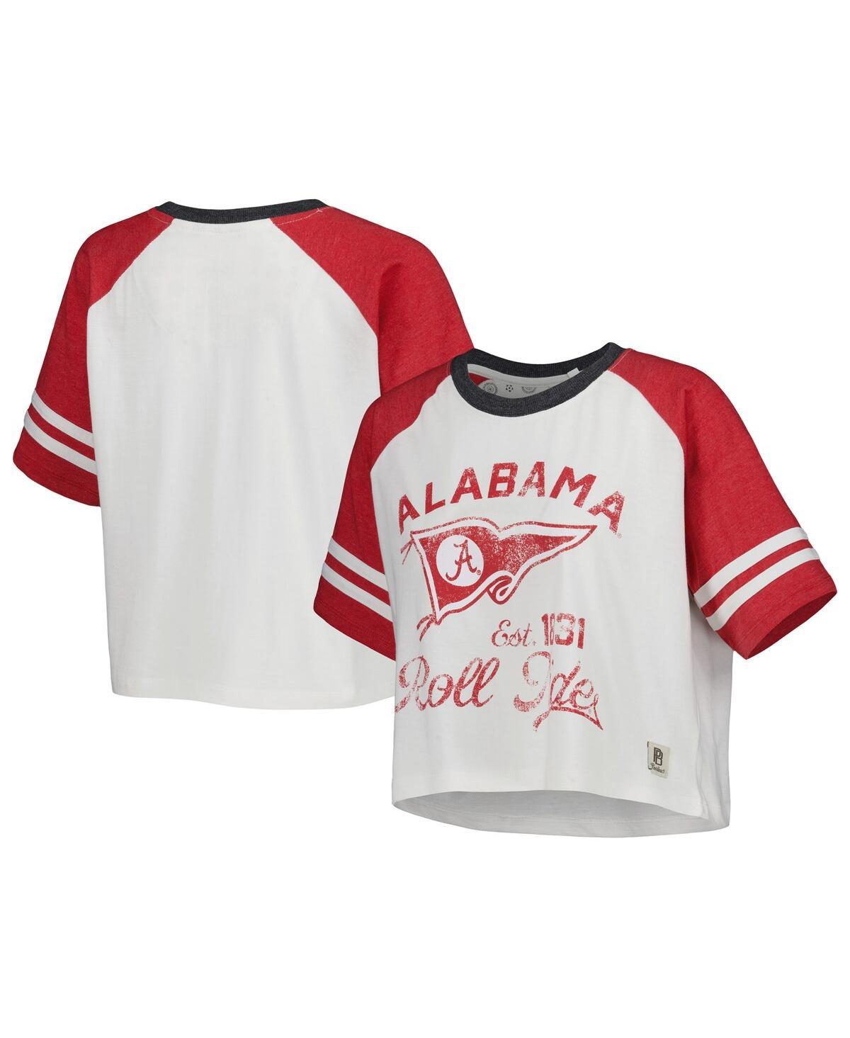 Women's White Distressed Alabama Crimson Tide Melange Beaumont Cropped Raglan T-shirt