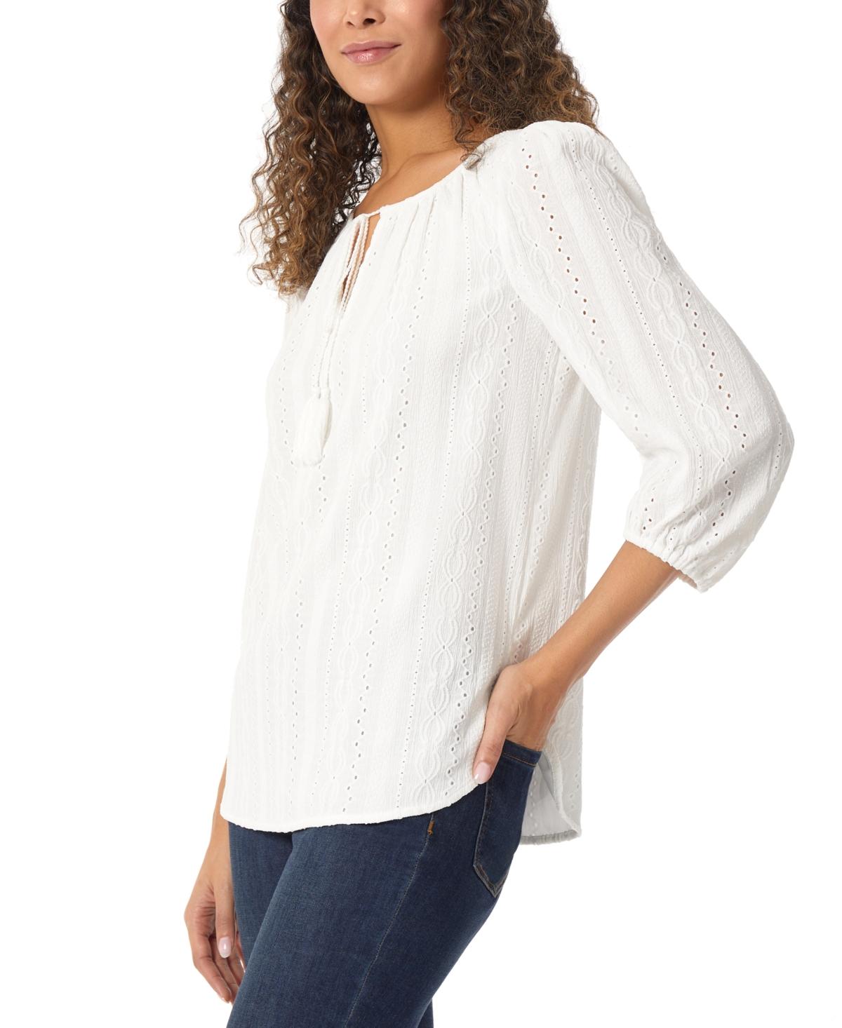 Women's Tie-Neck Eyelet Top