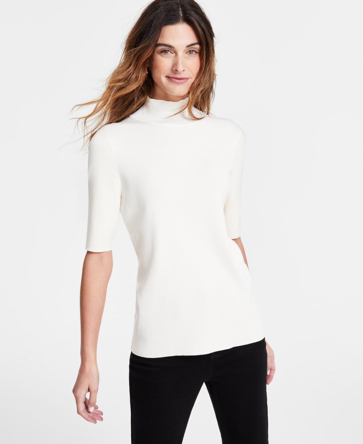 Women's Mock-Neck Elbow-Sleeve Top