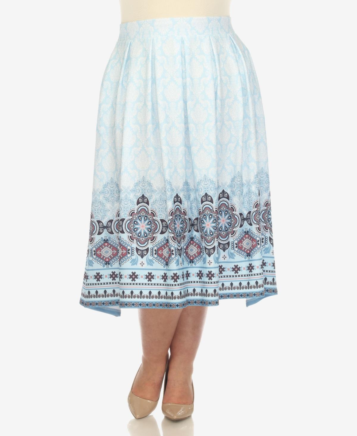 Plus Size Pleated Skirt with Border Print