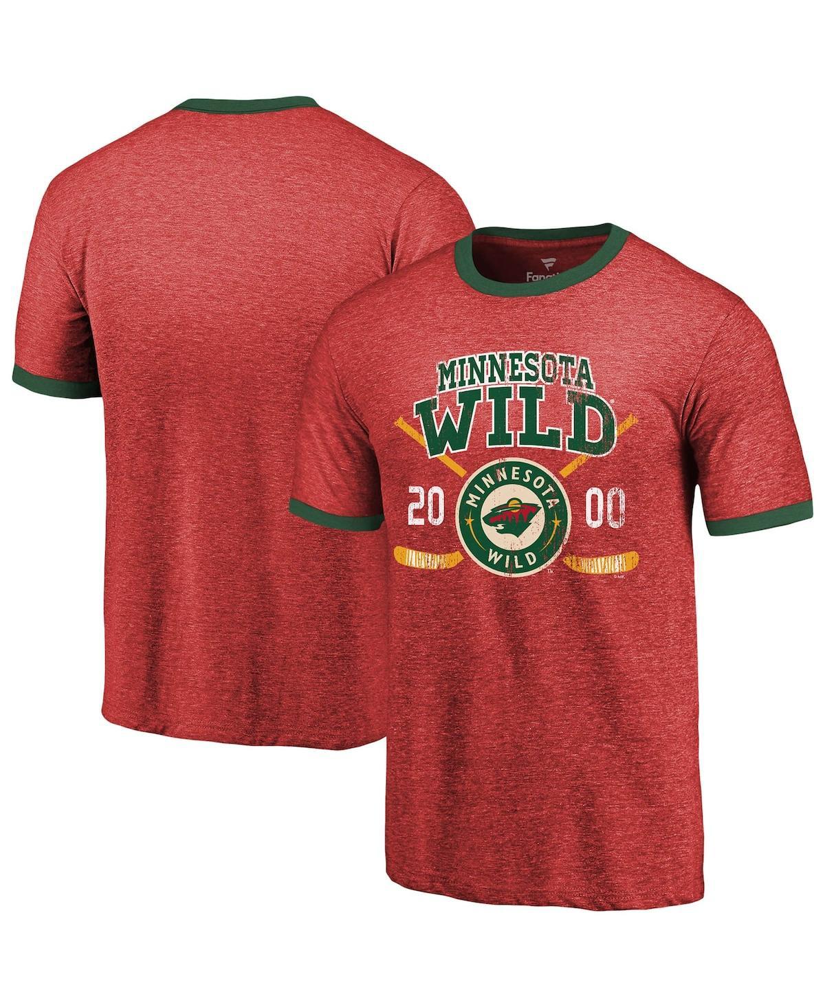 Men's Threads Red Minnesota Wild Buzzer Beater Tri-Blend Ringer T-shirt