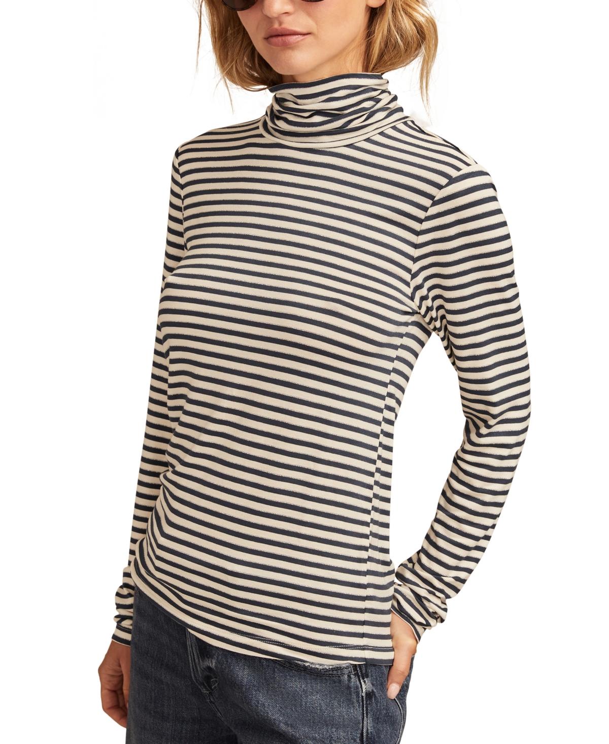 Women's Metallic Striped Long-Sleeve Turtleneck Top