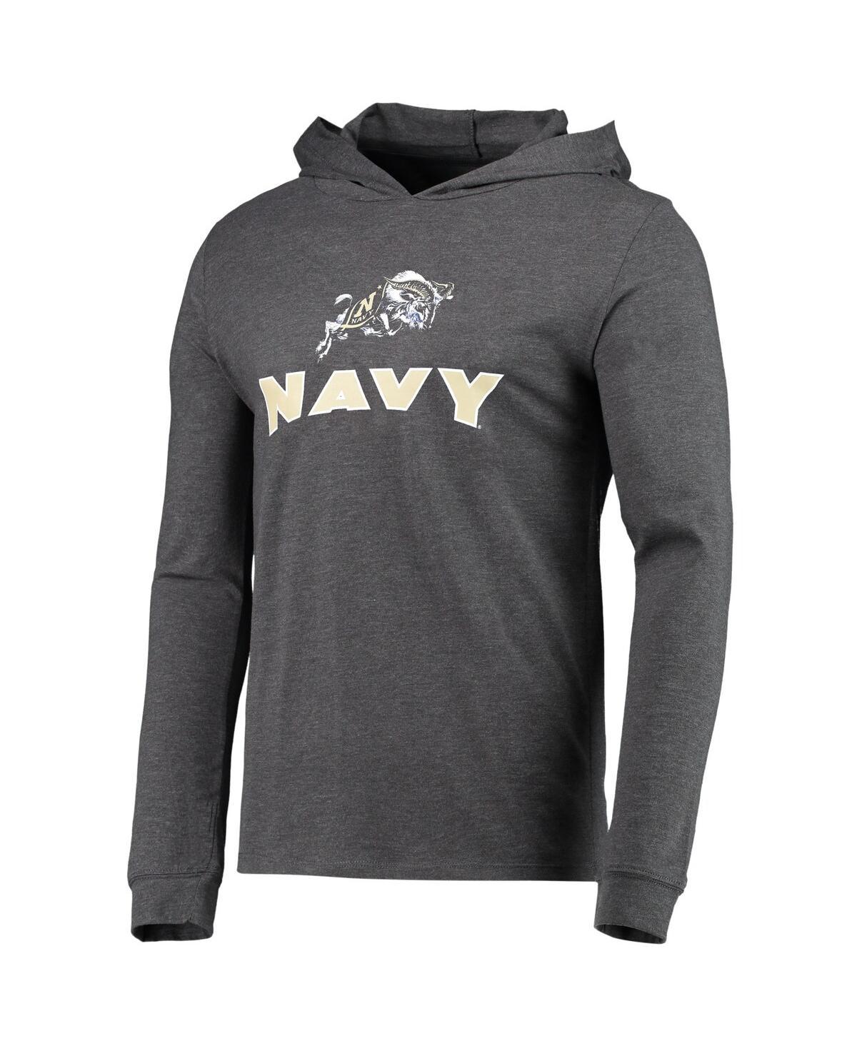 Men's Navy, Heather Charcoal Navy Midshipmen Meter Long Sleeve Hoodie T-shirt and Jogger Pajama Set