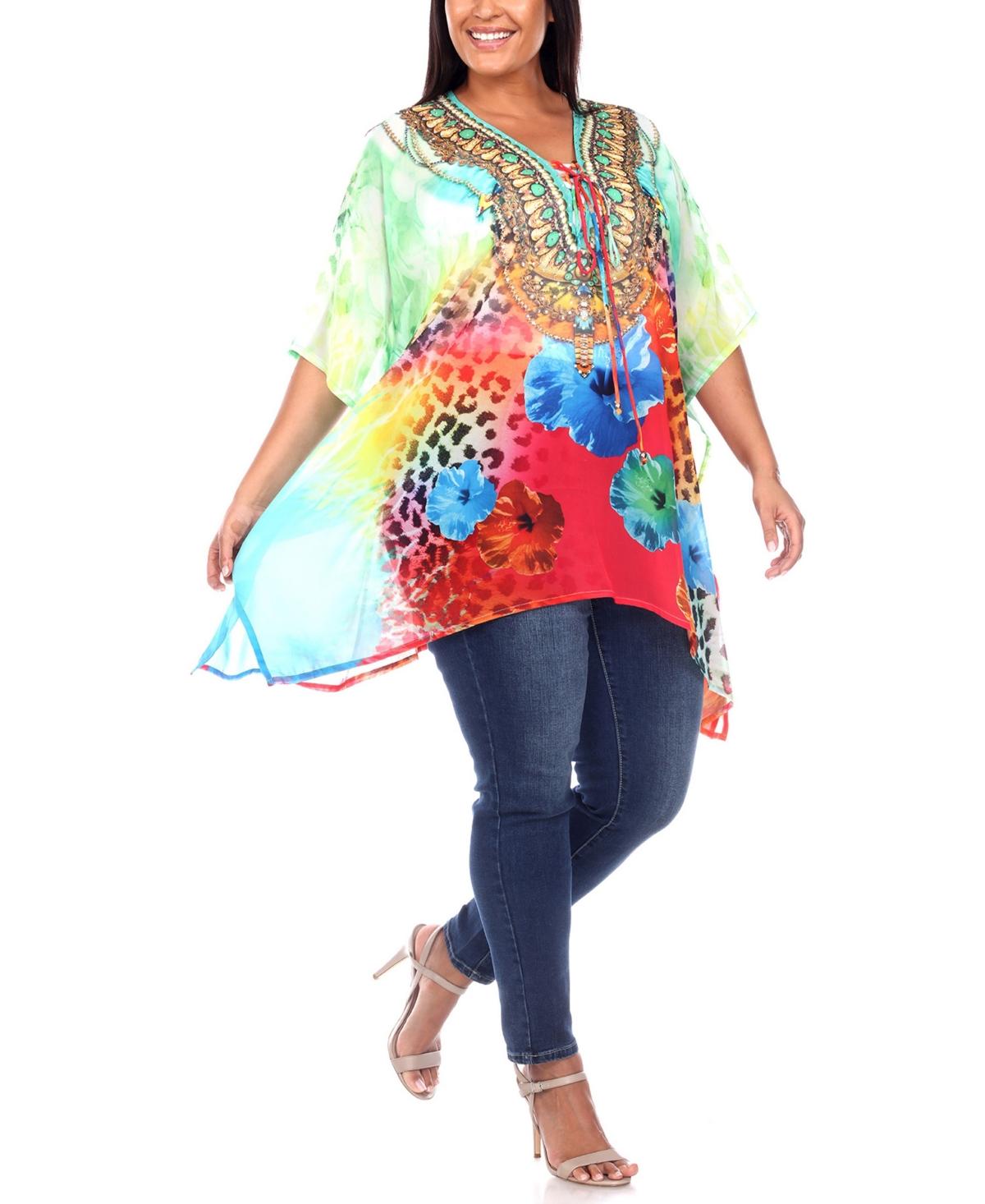 Plus Size Short Caftan with Tie-Up Neckline