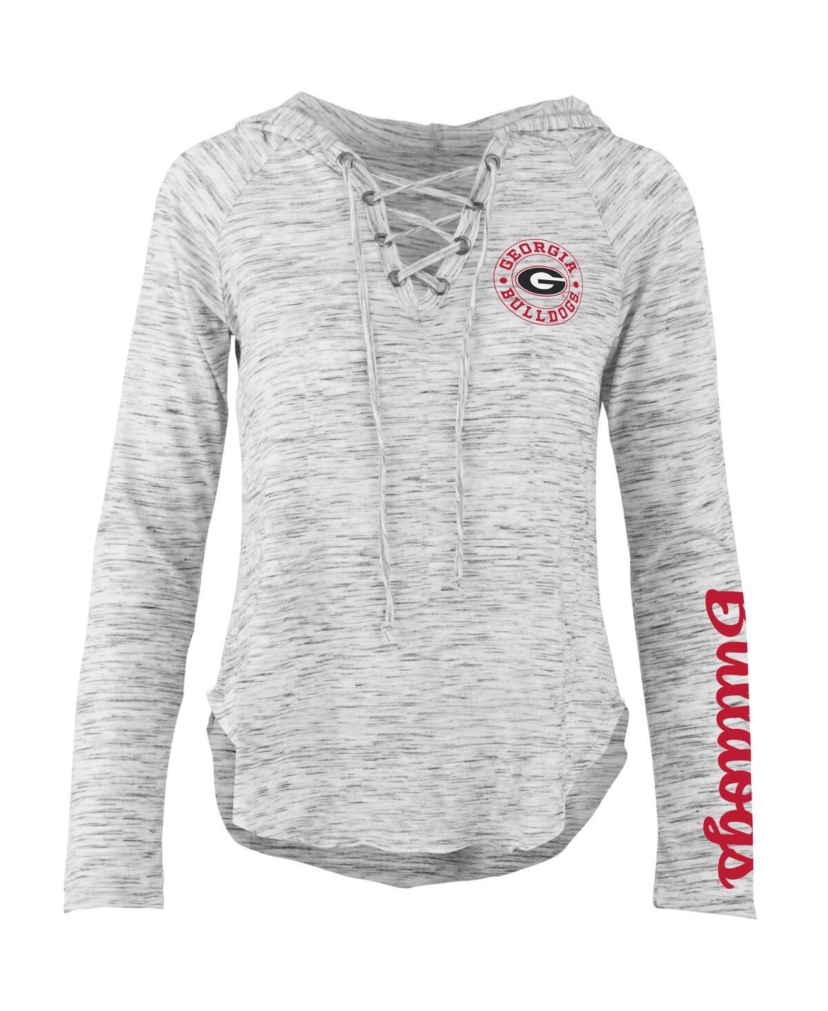 Women's Gray Georgia Bulldogs Space Dye Lace-Up V-Neck Long Sleeve T-shirt