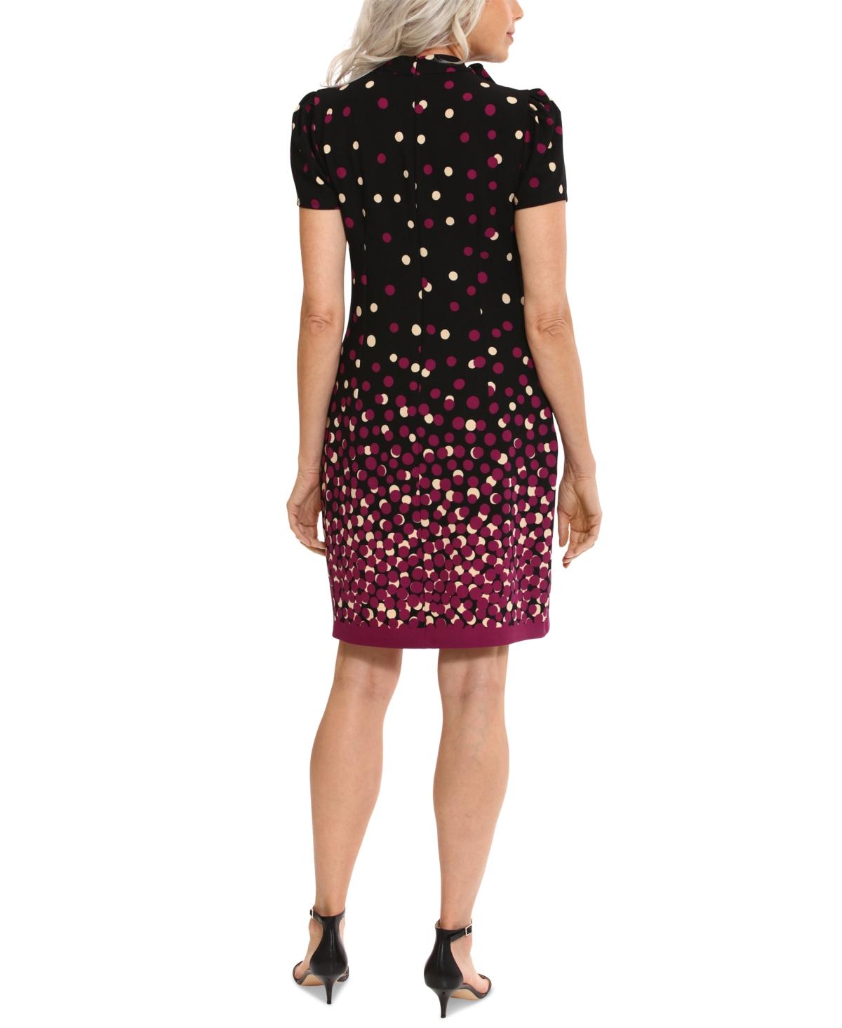 Women's Dot-Print Tie-Neck Dress