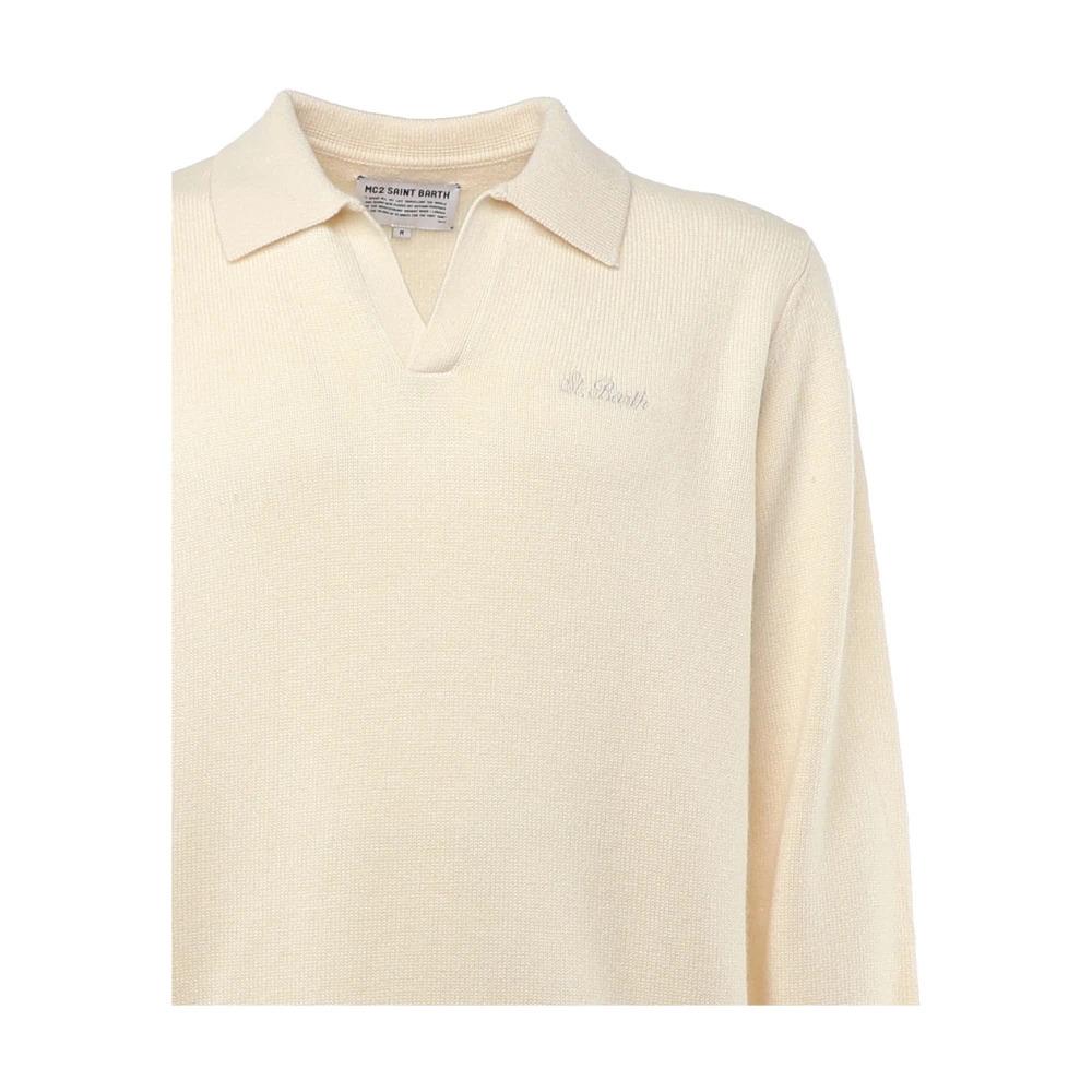 White Long-Sleeved Polo Shirt with Logo