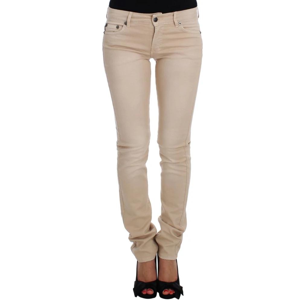 Beige Cotton Stretch Slim Fit Jeans