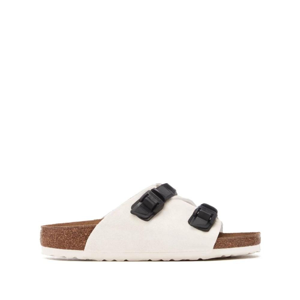 White Suede Flat Sandals