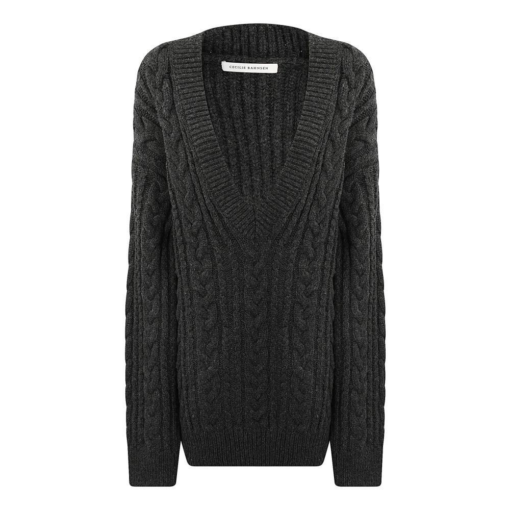 Maxi virgin wool V-neck sweater