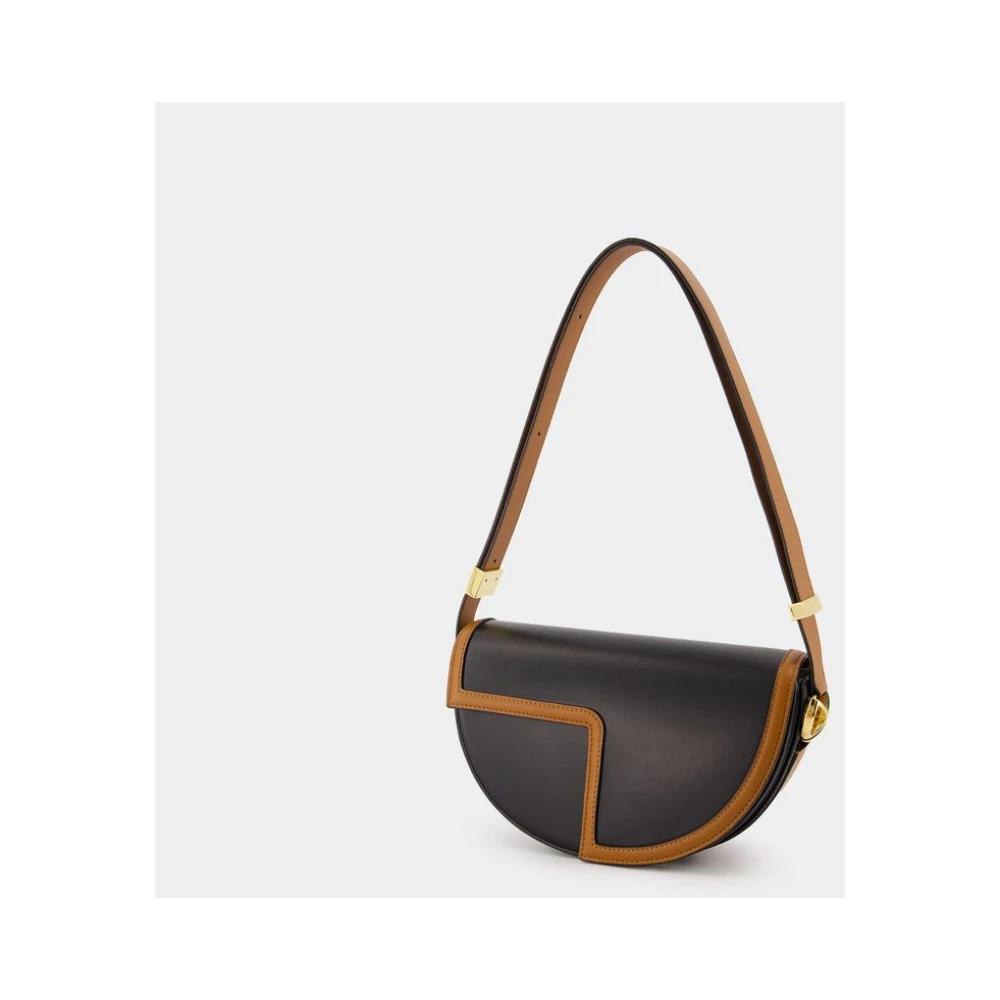 Black Leather Shoulder Bag with Top Handle