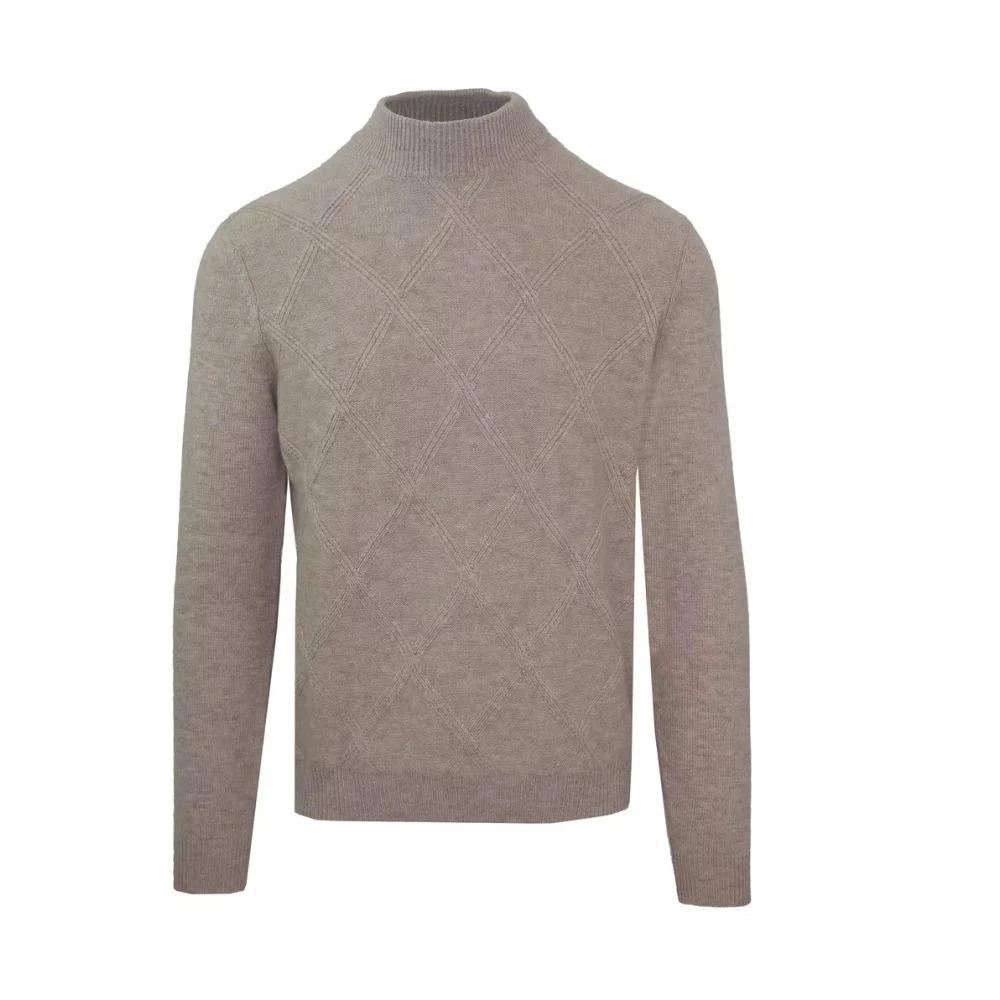 Beige Wool Sweater with Diamond Stitching