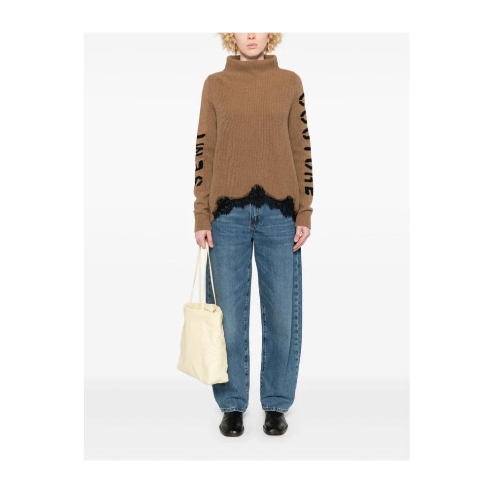 Beige Wool Blend Turtleneck Sweater