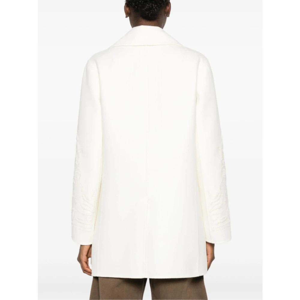 White Wool Coat Embroidered Motif