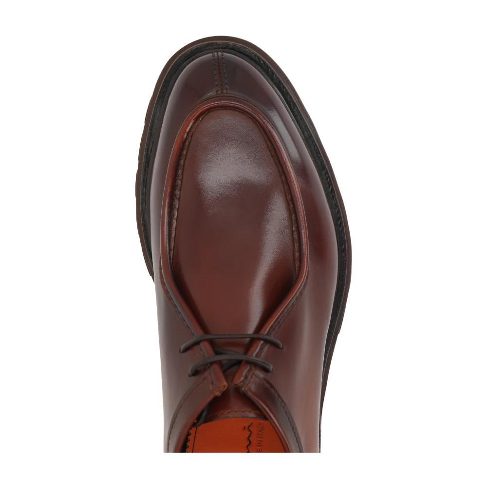 Brown Leather Derby Flat Shoes