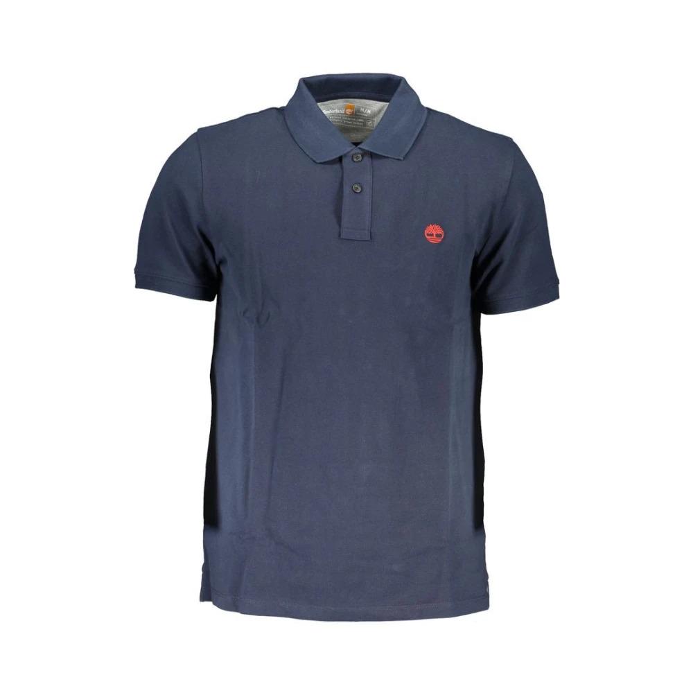 Blue Cotton Polo Shirt with Embroidery