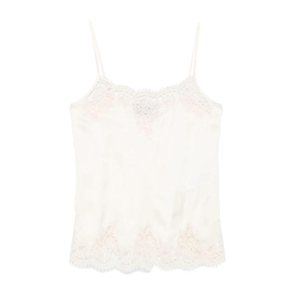 Beige Floral-Lace Detailing Camisole Top