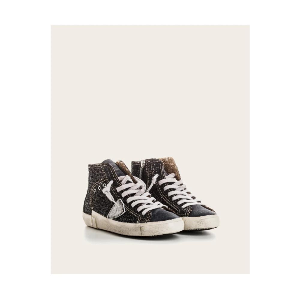 High-top Textile and Leather Sneakers