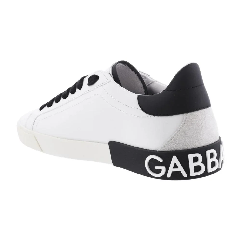 'Portofino' White Low Top Sneakers with Logo Lettering Detail in Smooth Leather Man