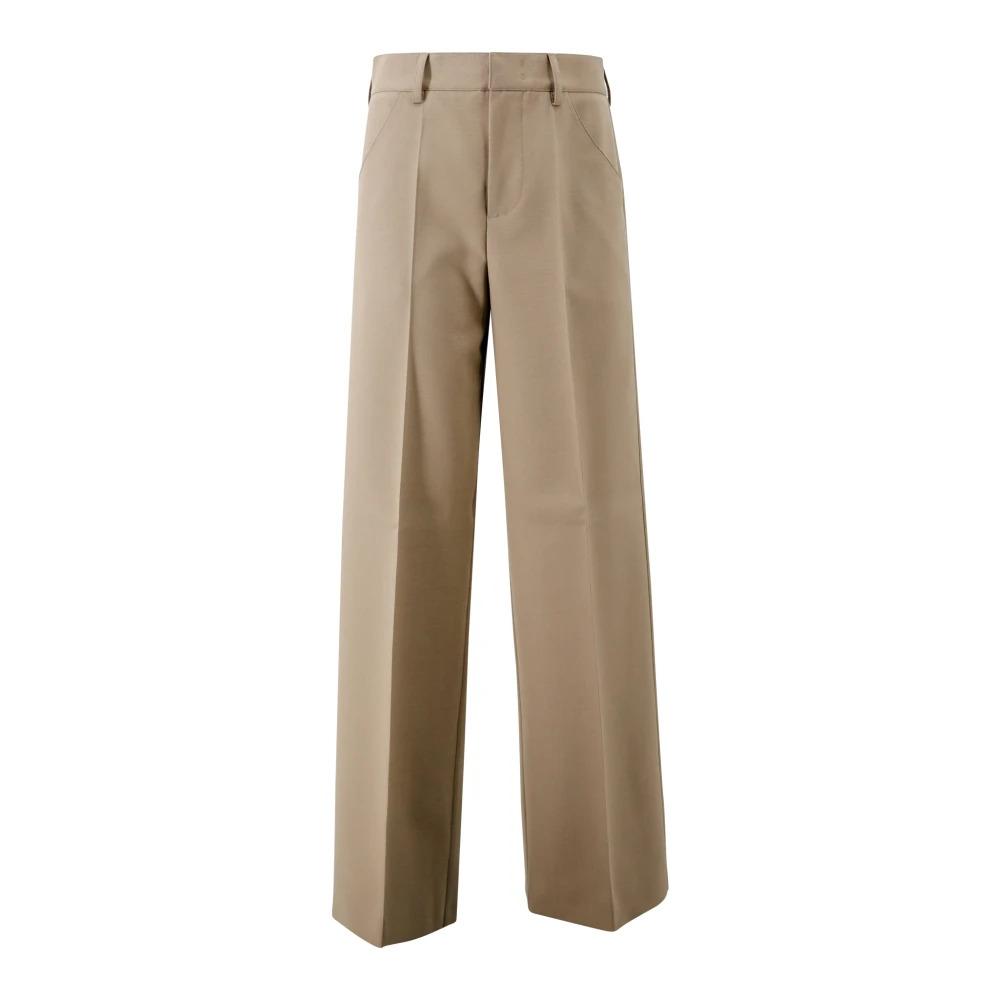 Beige Palazzo Trousers Twill Weave