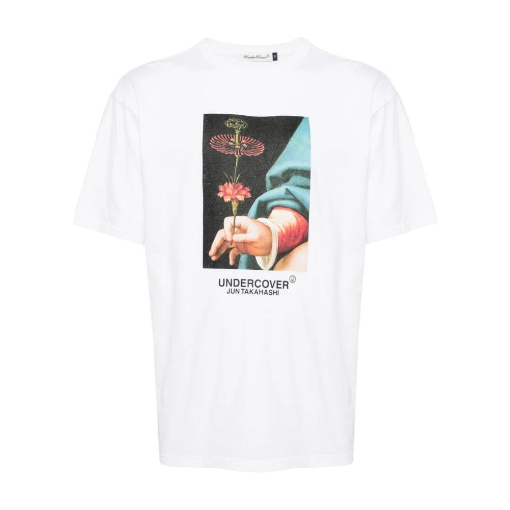 White Cotton T-shirt with Multicolor Print