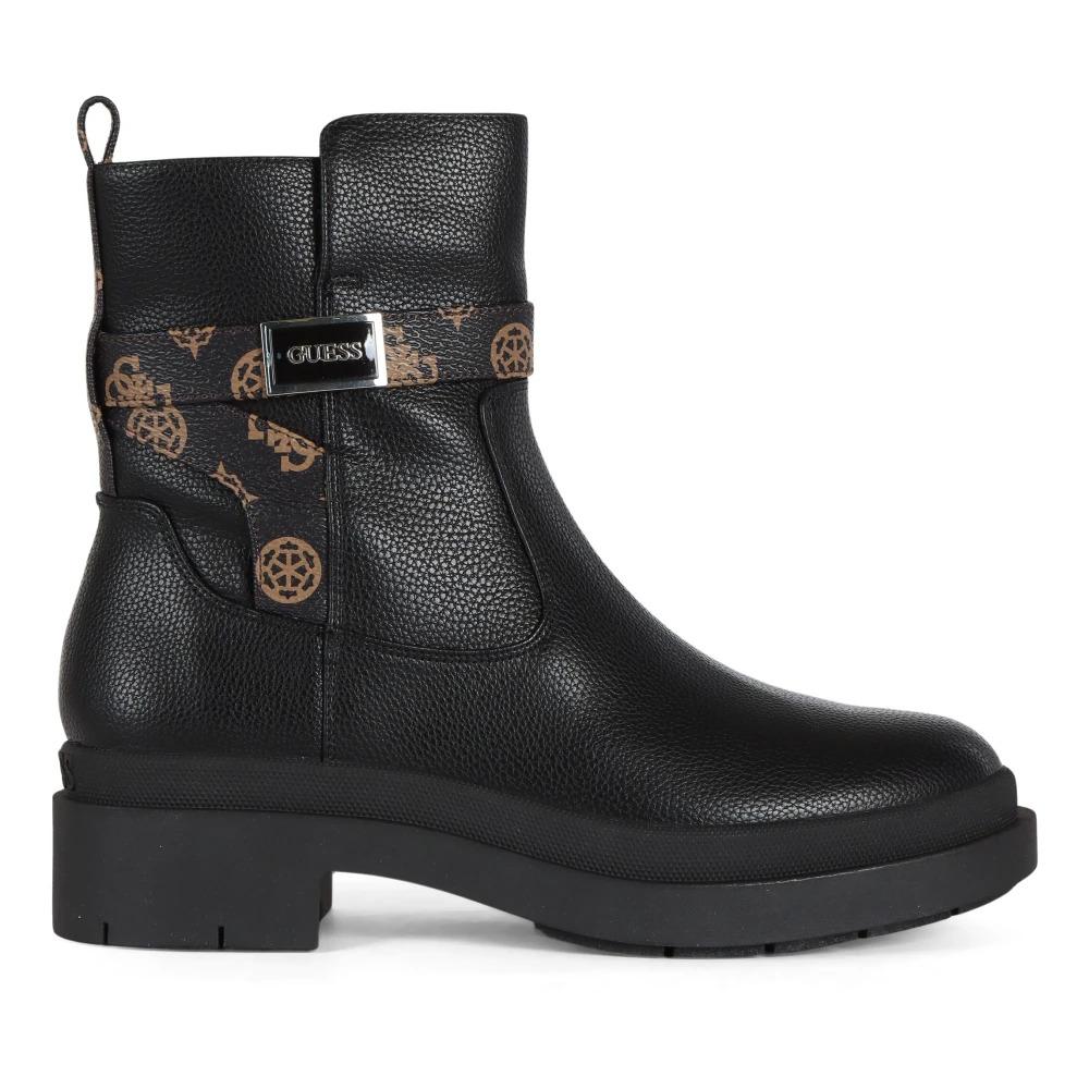 Eco-leather ankle boot with logo plate