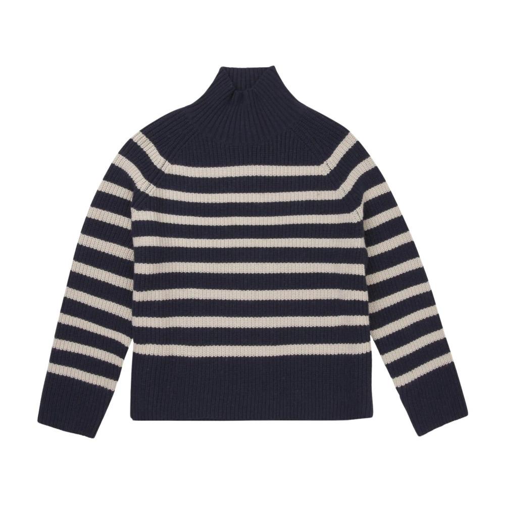 Navy Striped Knit with High Neck