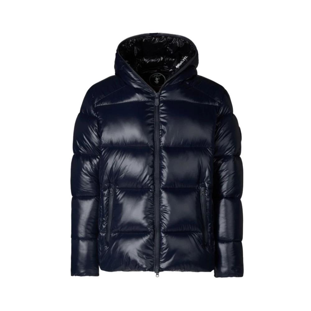 Blue Short Down Jacket with Hood