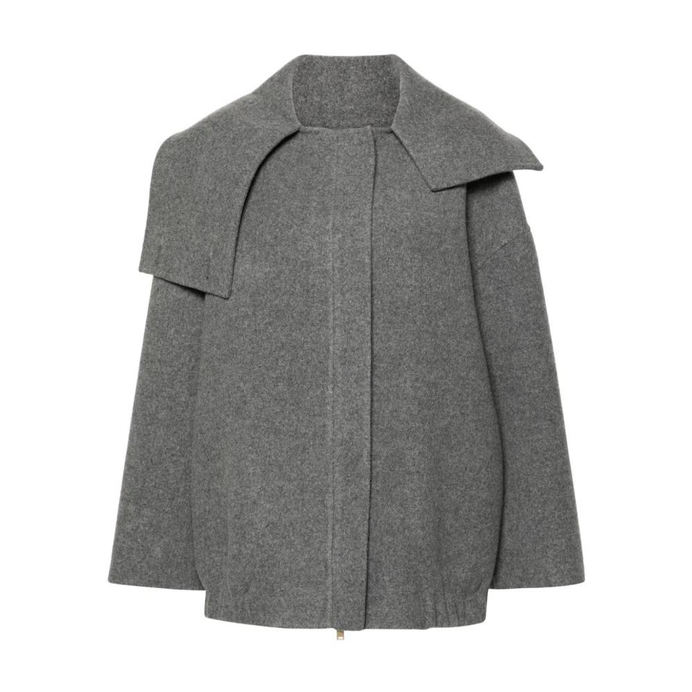 Grey Wool High Neck Coat